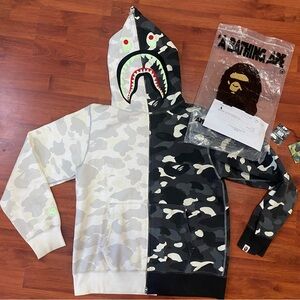 Authentic Bape City Camo Glow In Dark Split Shark Hoodie